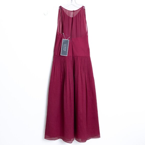 J Crew Silk Chiffon Cocktail Dress Red Wild Berry Midi Size 2 - Picture 3 of 16
